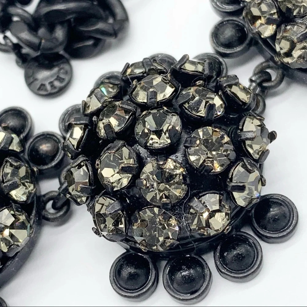 J. Crew Gray Crystal Clusters Matte Black Chain Necklace - Picture 3 of 4